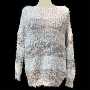 Altar’d State Fuzzy Cable Knit Pullover Round Neck Cream Sweater Small Medium